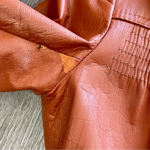 Vintage 1970s Split End Rust Orange 100% Leather Long Belted Trench Coat - Picture 17 of 17